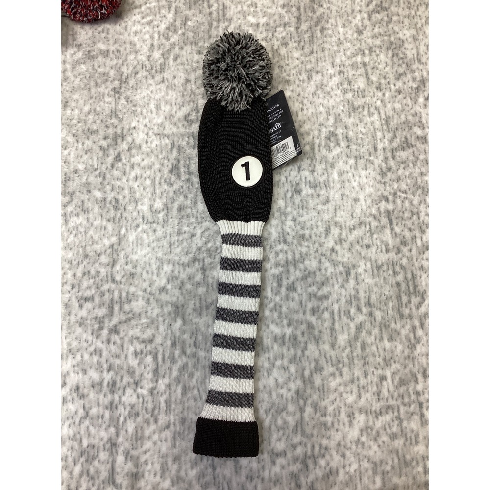 Maxfli Knit Driver Headcover Black White Striped Pom Pom MX492 NWT